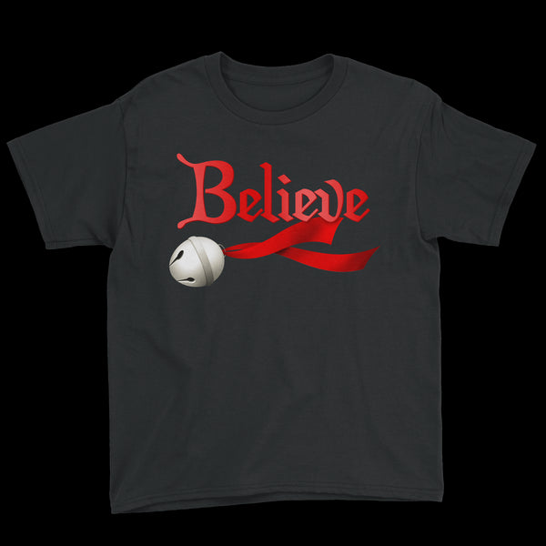 Believe Jingle Bell  Youth Tee - Black